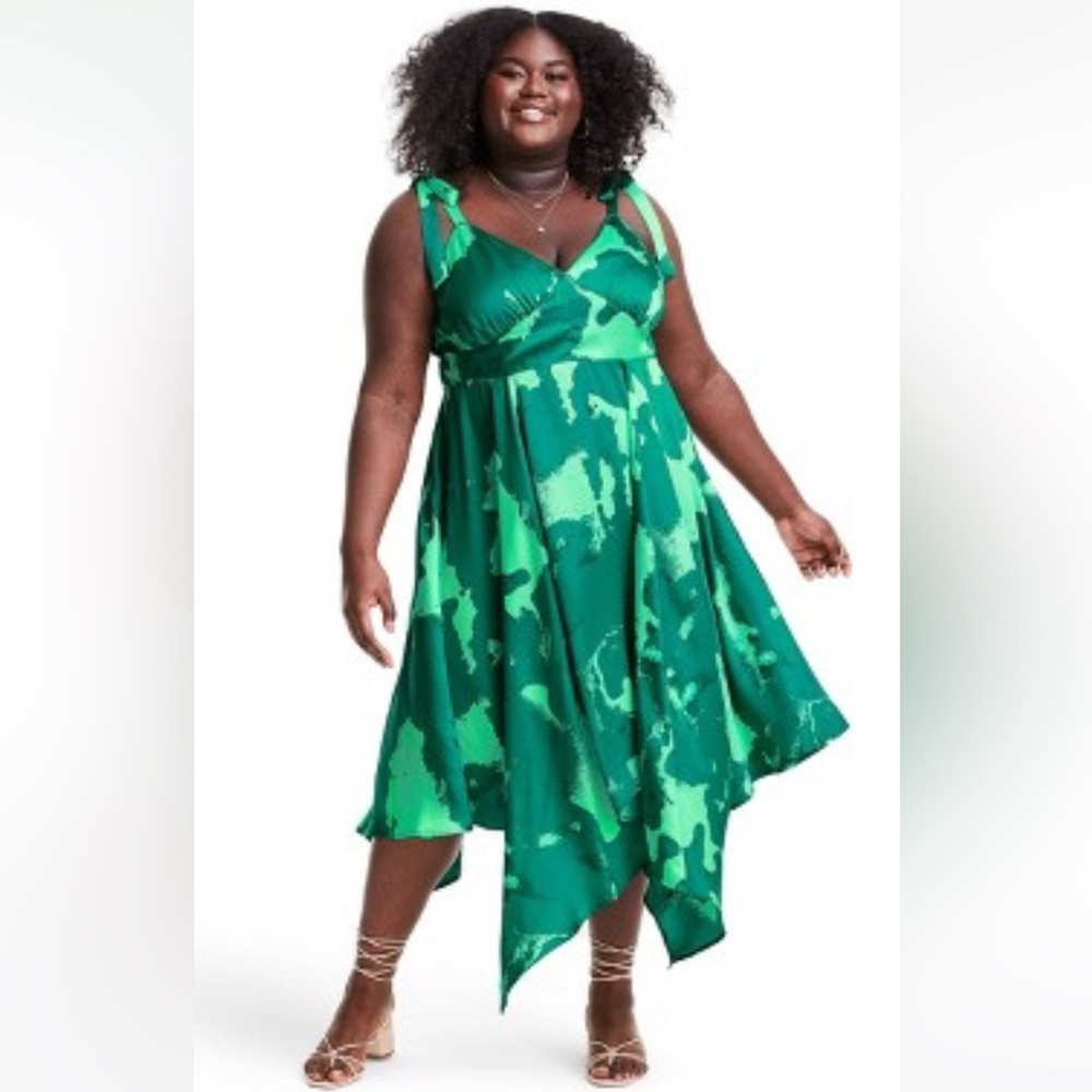 Alexis x Target Tie Strap Asymmetrical Hem Dress - 1X Tropical Green
